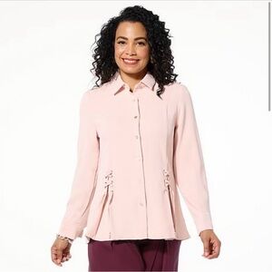 MarlaWynne Pale Pink Lace-Up Button-Down Shirt
